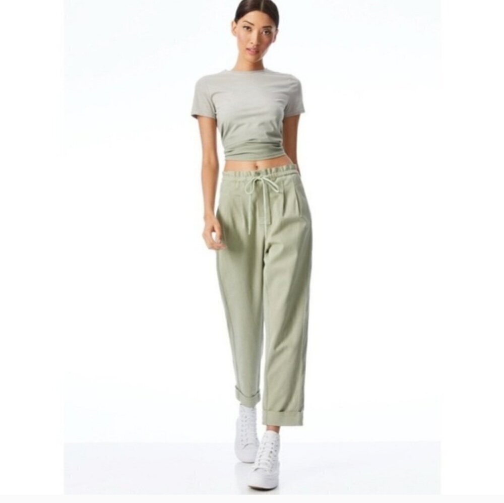 NWOT Alice + Olivia Liliana Sage Green Paperbag Cuff Pants Size 6 High-rise